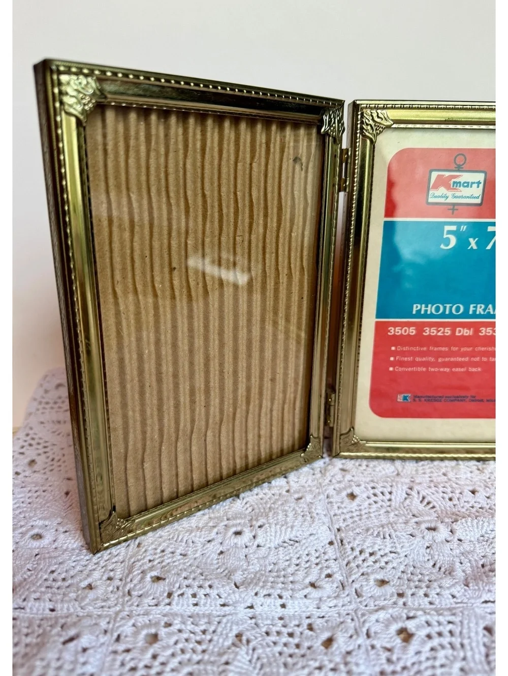 Vintage Kmart Gold Triple 5x7 Picture Frame Folding Ornate S.S. Kresge